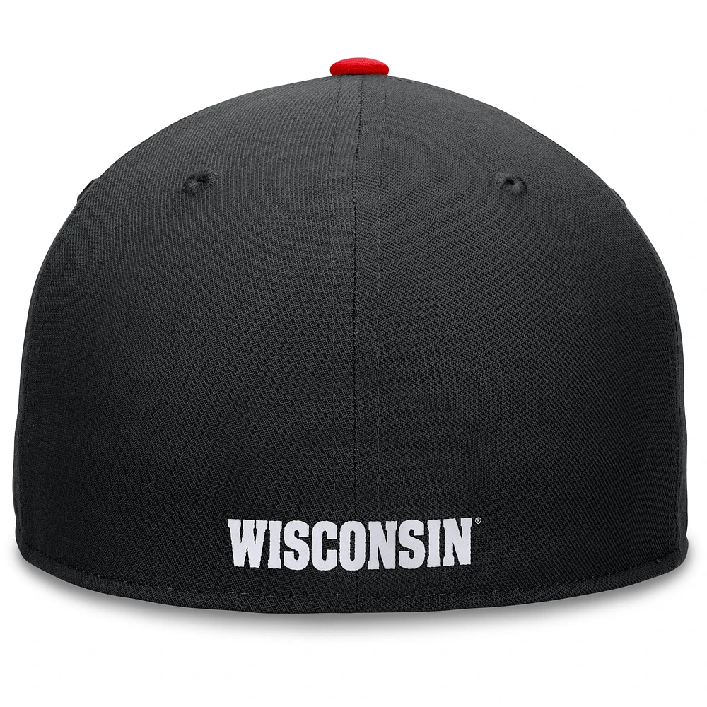 Men's Top of the World Black/Red Wisconsin Badgers Rally Two-Tone Fitted Hat