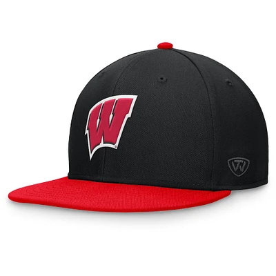 Casquette ajustée bicolore Top of the World pour hommes, noir/rouge, Wisconsin Badgers Rally