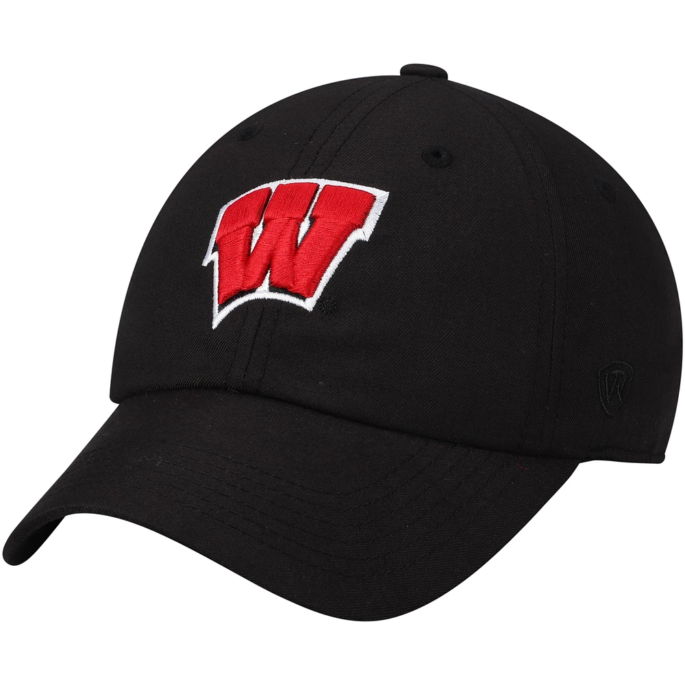 Casquette réglable Top of the World Black Wisconsin Badgers pour homme avec logo principal