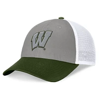 Men's Top of the World Gray/Green Wisconsin Badgers OHT Military Appreciation Badge Trucker Adjustable Hat