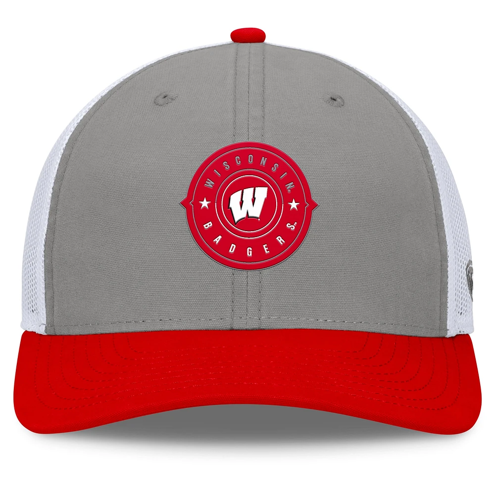 Men's Top of the World Gray/Red Wisconsin Badgers Rob Trucker Adjustable Hat