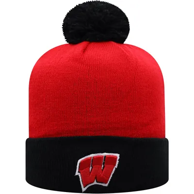 Wisconsin Badgers Top of the World Core 2-Tone Cuffed Knit Hat with Pom - Red/Black