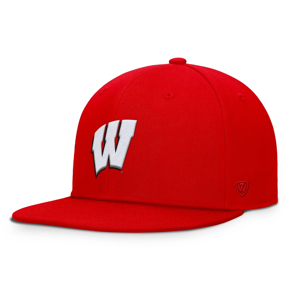 Casquette Snapback fondamentale des Badgers du Wisconsin rouge Top of the World pour hommes