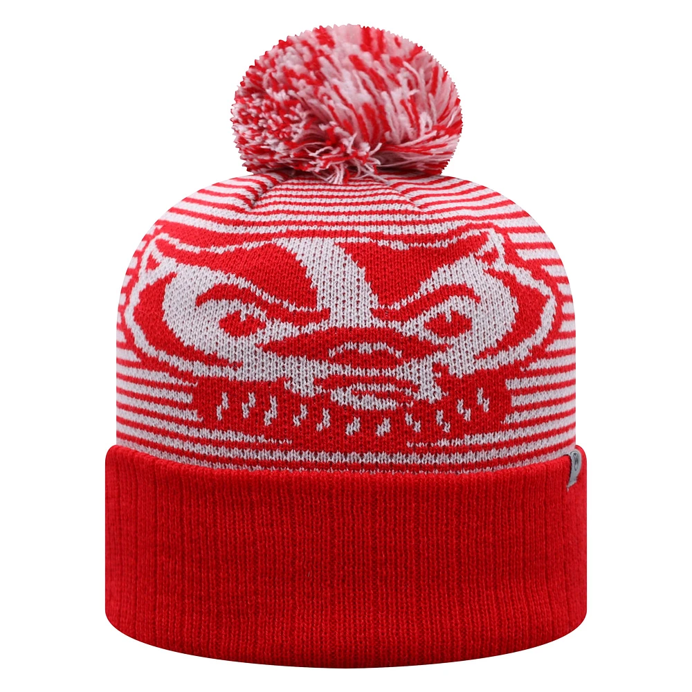 Men's Top of the World Red Wisconsin Badgers Line Up Cuffed Knit Hat with Pom