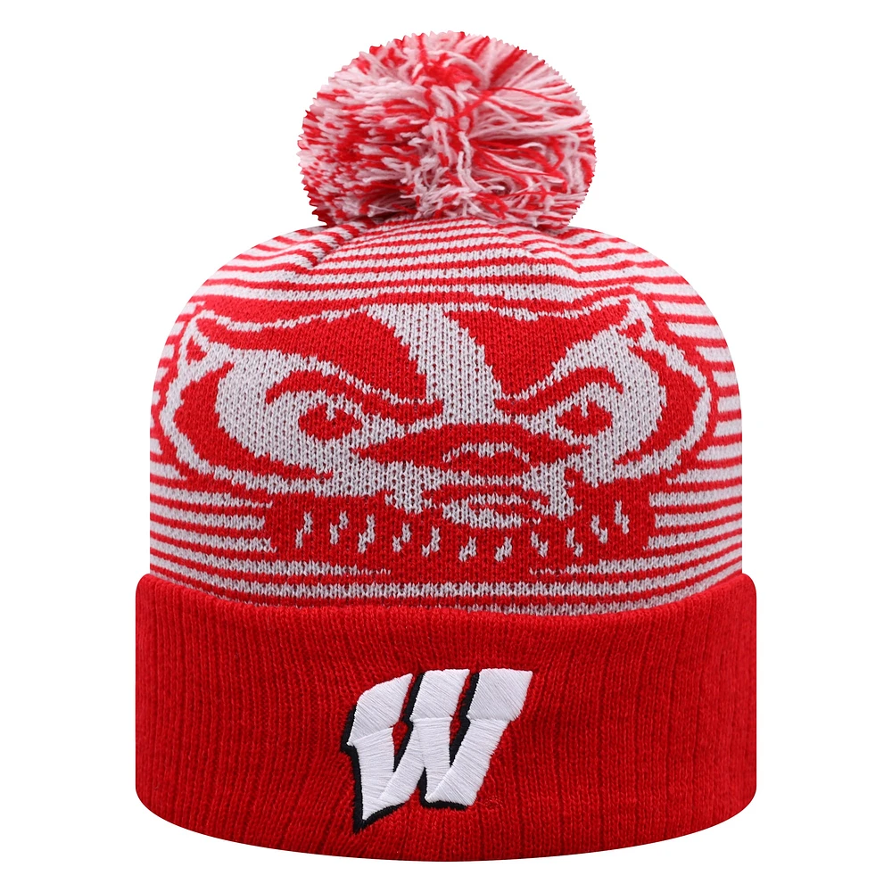 Men's Top of the World Red Wisconsin Badgers Line Up Cuffed Knit Hat with Pom