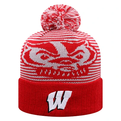 Men's Top of the World Red Wisconsin Badgers Line Up Cuffed Knit Hat with Pom