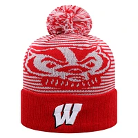 Men's Top of the World Red Wisconsin Badgers Line Up Cuffed Knit Hat with Pom