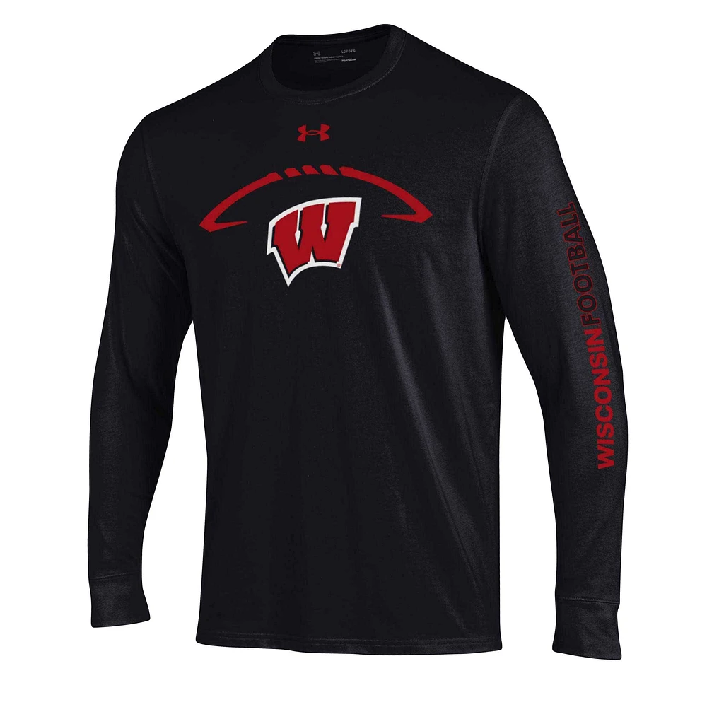 Men's Under Armour Black Wisconsin Badgers Football Icon Performance Long Sleeve T-Shirt
