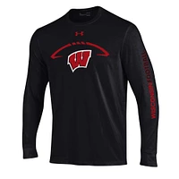 Men's Under Armour Black Wisconsin Badgers Football Icon Performance Long Sleeve T-Shirt