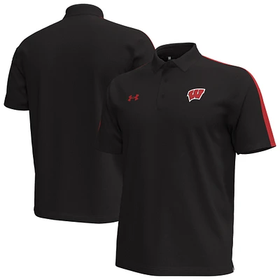 Polo noir Under Armour Wisconsin Badgers Pinnacle Performance pour hommes