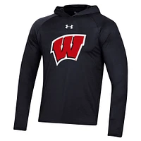 Men's Under Armour  Black Wisconsin Badgers School Logo Raglan Long Sleeve Hoodie Performance T-Shirt