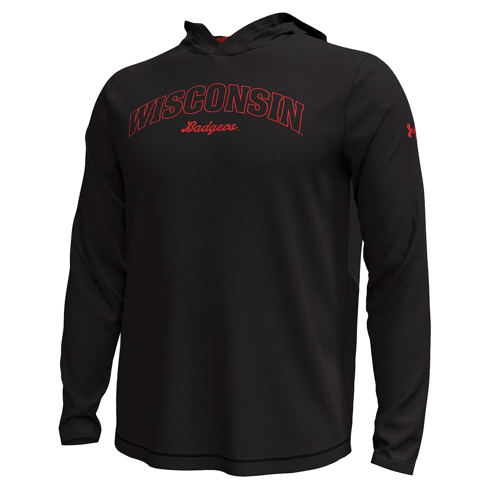 T-shirt à manches longues et capuche noir Wisconsin Badgers Sideline Knockout pour homme de Under Armour