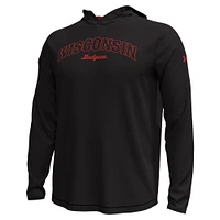 Men's Under Armour Black Wisconsin Badgers Sideline Knockout Hoodie Long Sleeve T-Shirt