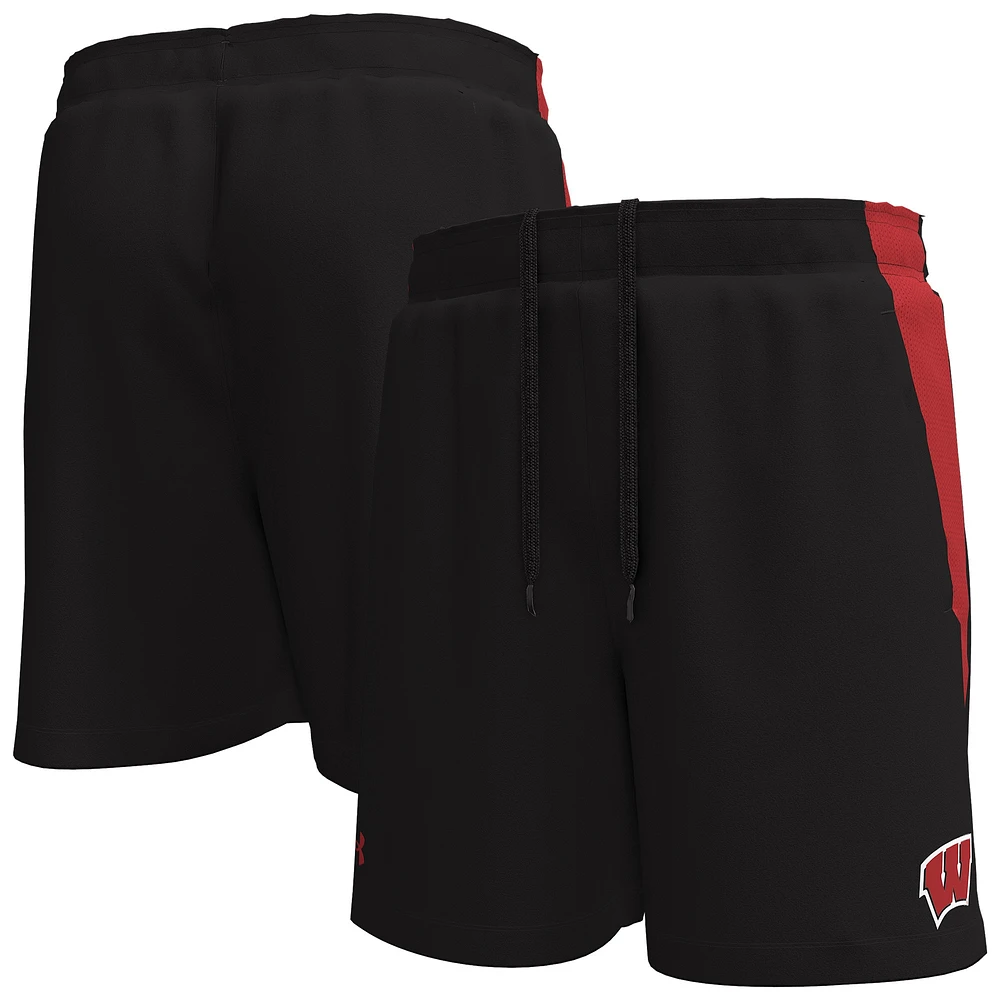 Short de performance Tech Vent noir Wisconsin Badgers d'Under Armour pour homme