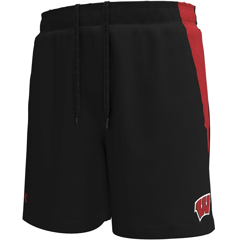 Short de performance Tech Vent noir Wisconsin Badgers d'Under Armour pour homme