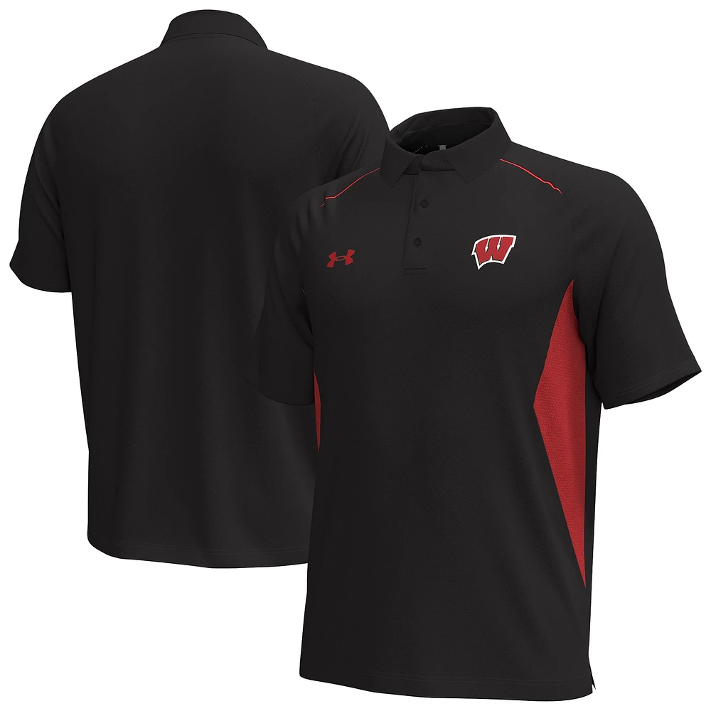 Polo noir Under Armour Wisconsin Badgers Title Performance pour homme