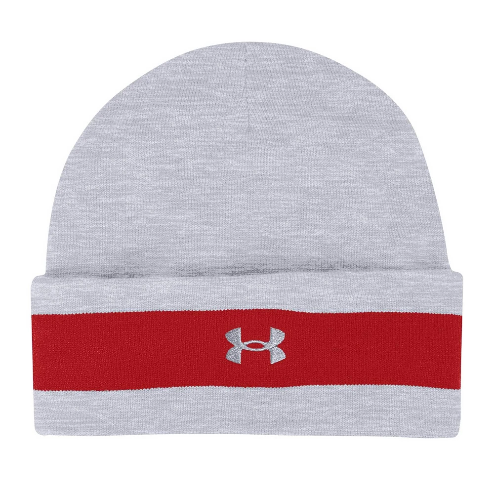 Bonnet en tricot à revers jacquard gris Wisconsin Badgers Under Armour pour homme