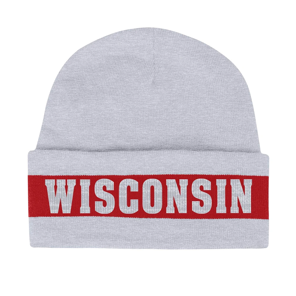 Bonnet en tricot à revers jacquard gris Wisconsin Badgers Under Armour pour homme