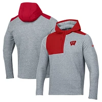 Veste à capuche quart de zip en polaire Under Armour pour hommes, grise, Wisconsin Badgers Survivor