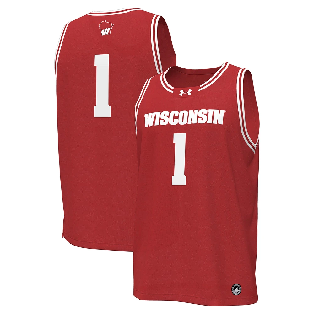 Maillot de basket-ball réplique des Badgers du Wisconsin #1 rouge Under Armour pour hommes