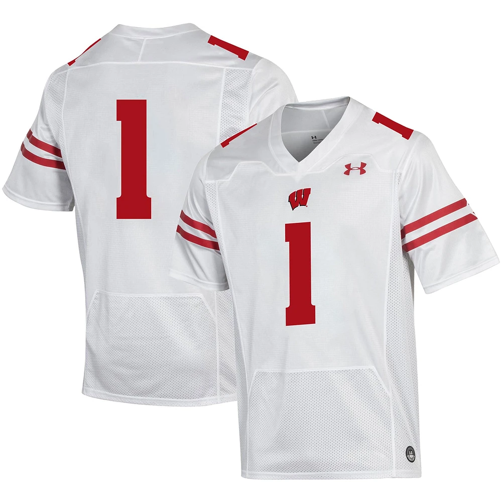 Men's Under Armour #1 White Wisconsin Badgers Premier Football Jersey