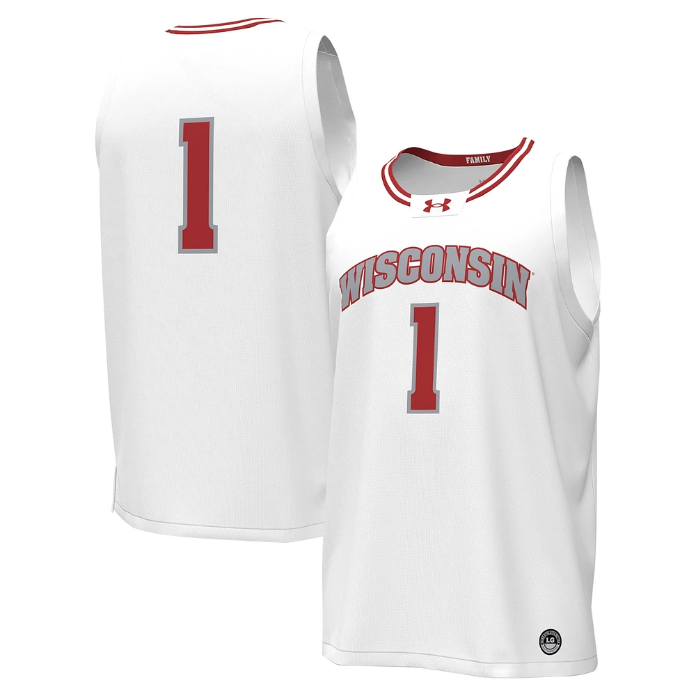 Maillot de basket-ball réplique Under Armour #1 des Badgers du Wisconsin pour hommes, blanc