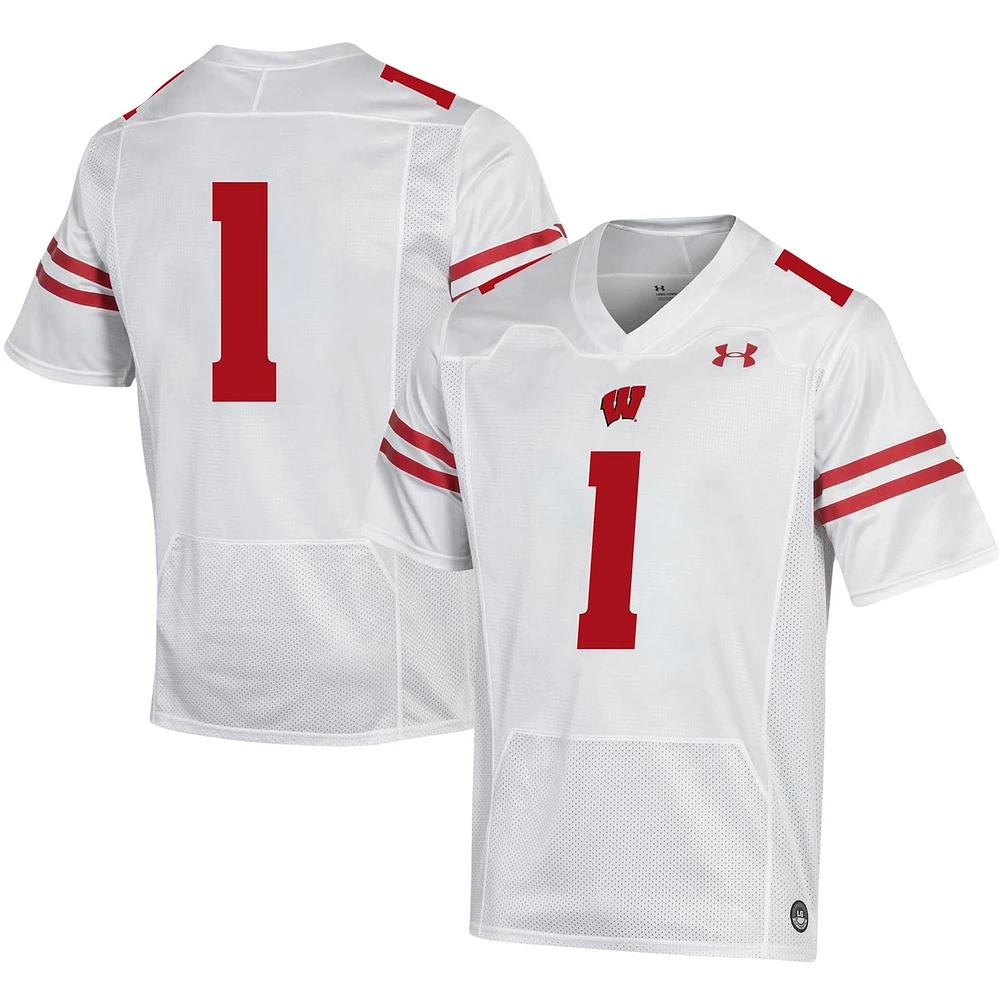 Under Armour #1 Blanc Wisconsin Badgers Réplique Maillot de Football Homme