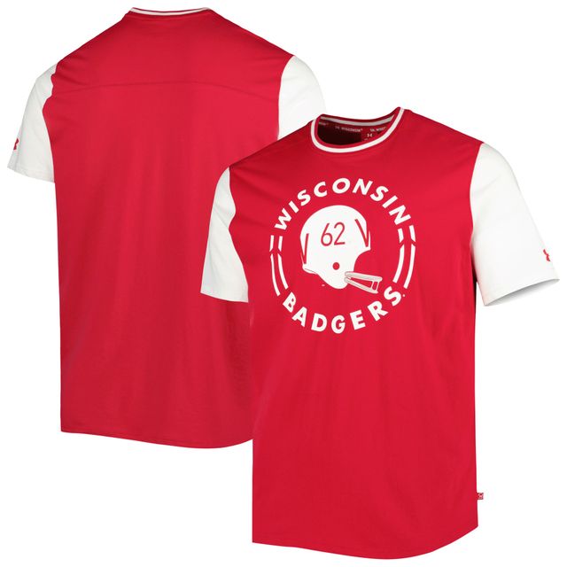 T-shirt Under Armour Wisconsin Badgers Iconic Block rouge/blanc pour homme