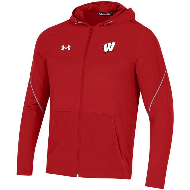 Sweat à capuche entièrement zippé d'échauffement Sideline des Badgers du Wisconsin 2021 rouge Under Armour pour hommes