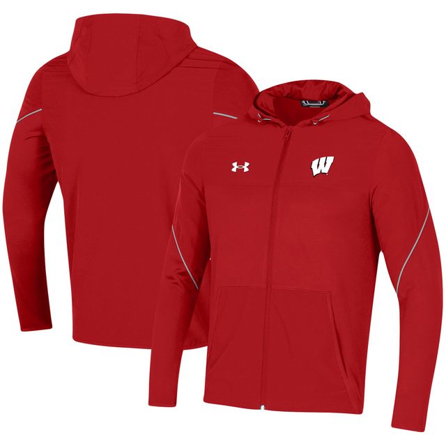 Sweat à capuche entièrement zippé d'échauffement Sideline des Badgers du Wisconsin 2021 rouge Under Armour pour hommes