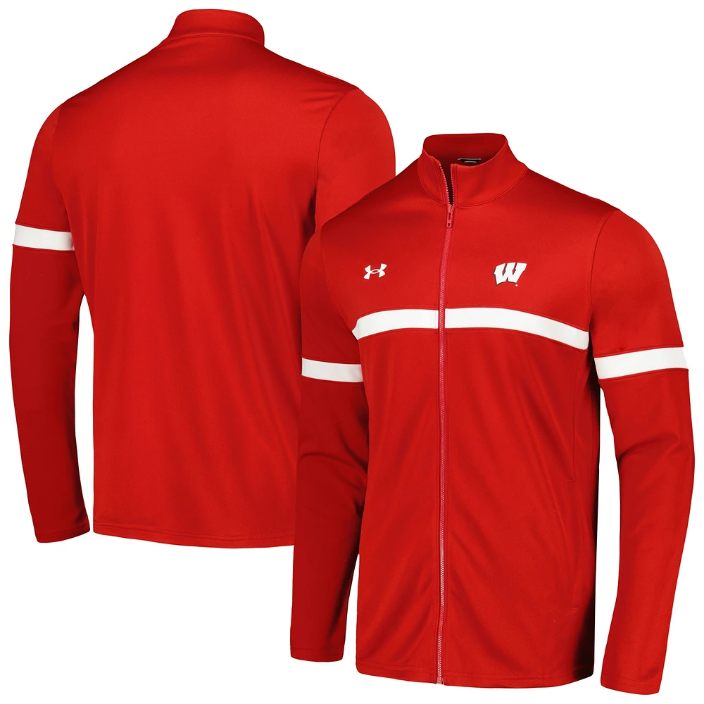 Veste rouge Under Armour Wisconsin Badgers 2023 Assist Warm Up entièrement zippée pour homme