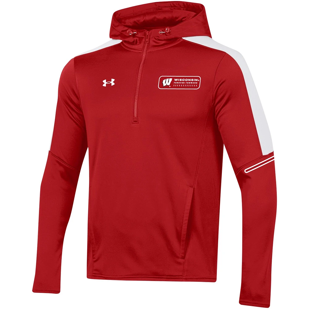 Sweat à capuche quart de zip Under Armour pour hommes des Wisconsin Badgers 2023 Sideline rouge