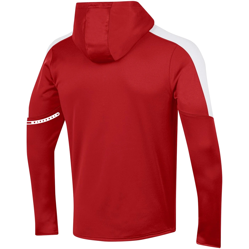 Sweat à capuche quart de zip Under Armour pour hommes des Wisconsin Badgers 2023 Sideline rouge