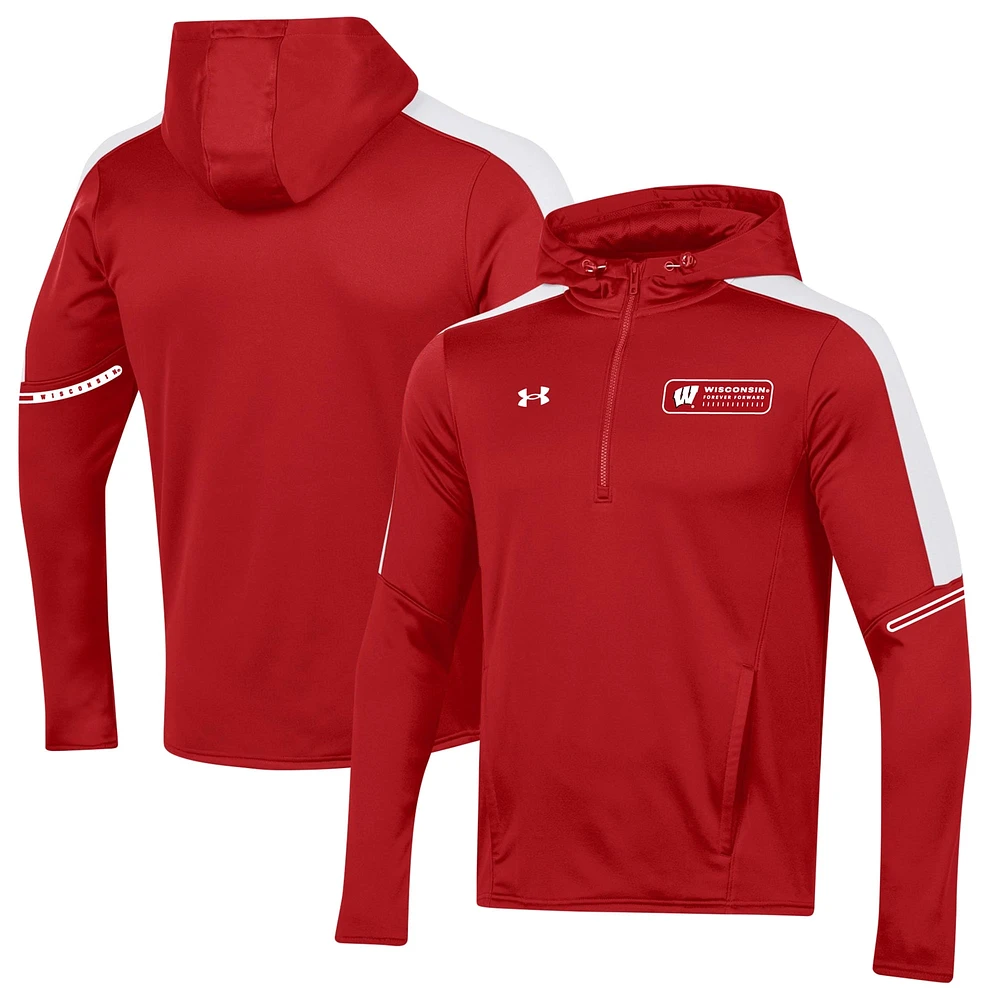 Men's Under Armour Red Wisconsin Badgers 2023 Sideline Quarter-Zip Hoodie