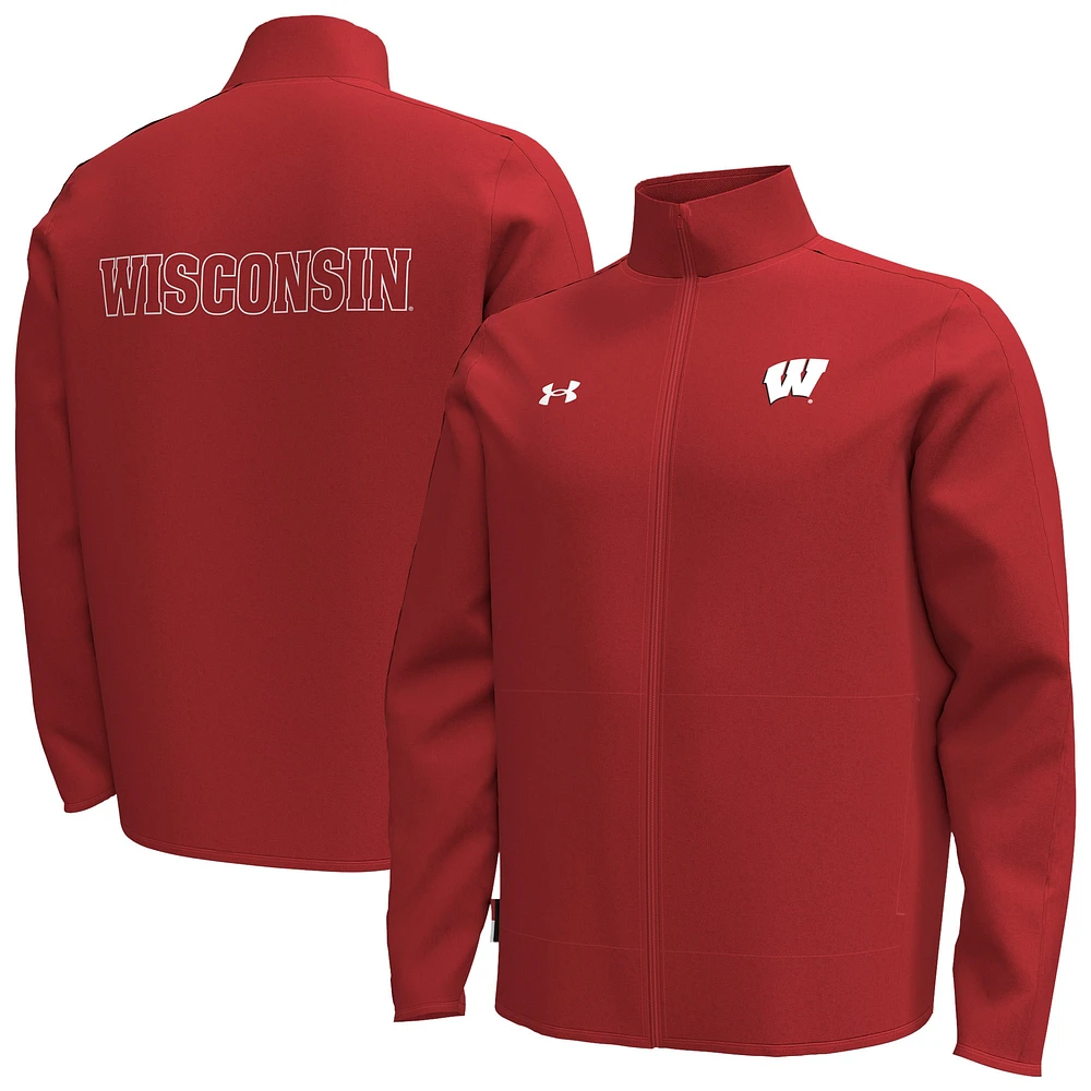 Veste rouge à fermeture éclair intégrale Under Armour Wisconsin Badgers Command pour hommes