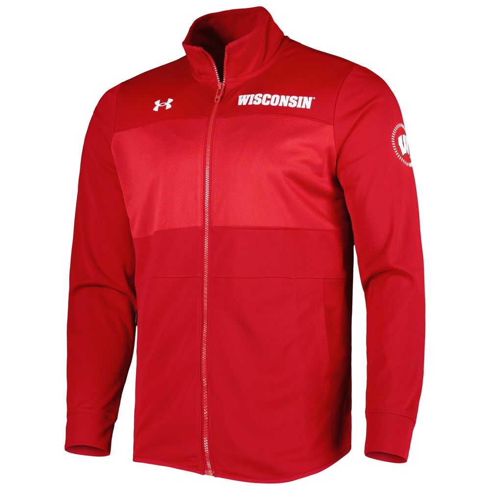 Men's Under Armour Red Wisconsin Badgers Knit Warm-Up Full-Zip Jacket