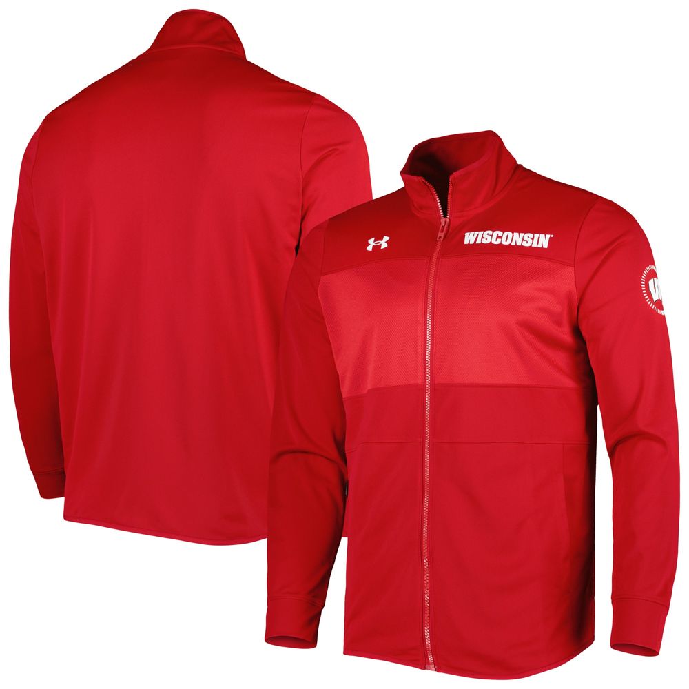 Men's Under Armour Red Wisconsin Badgers Knit Warm-Up Full-Zip Jacket