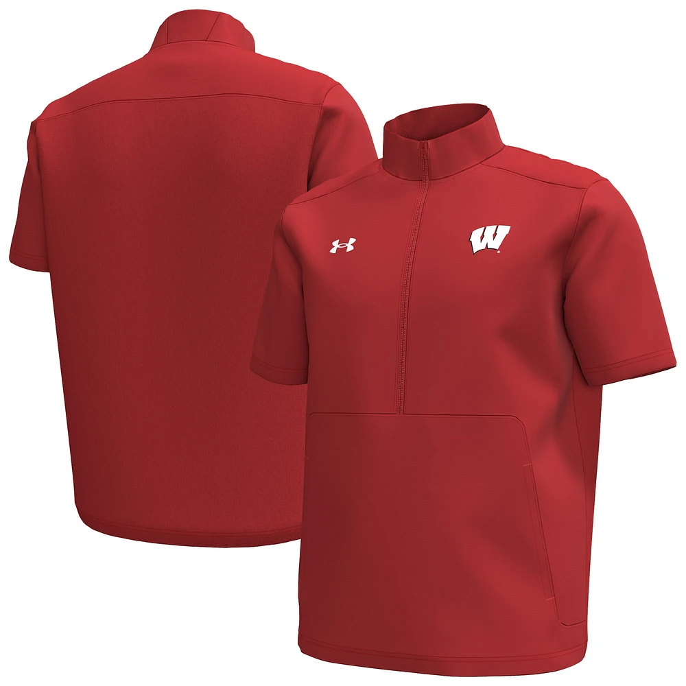 Haut à manches courtes et fermeture éclair quart de tour Motivate pour homme des Wisconsin Badgers d'Under Armour Red