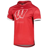 T-shirt à capuche rouge raglan On-Court des Badgers du Wisconsin pour hommes Under Armour