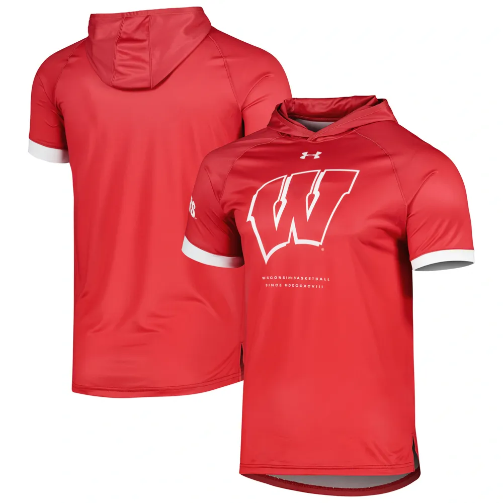 T-shirt à capuche rouge raglan On-Court des Badgers du Wisconsin pour hommes Under Armour