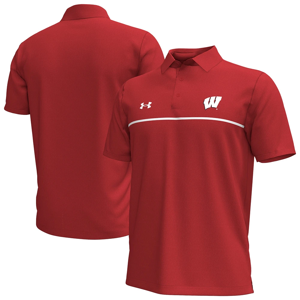 Polo de performance à rayures sur la poitrine des Wisconsin Badgers d'Under Armour pour hommes, rouge