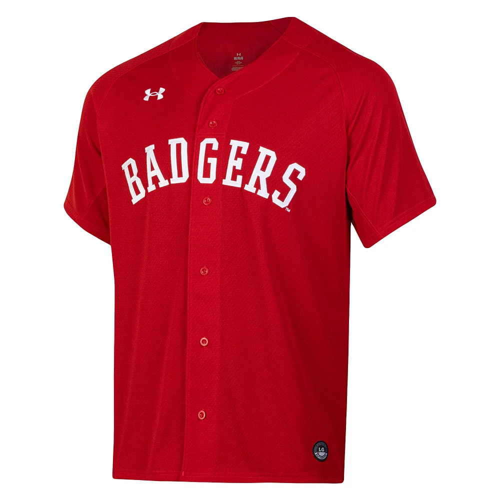 Men's Under Armour Red Wisconsin Badgers Replica Full-Button Baseball Jersey