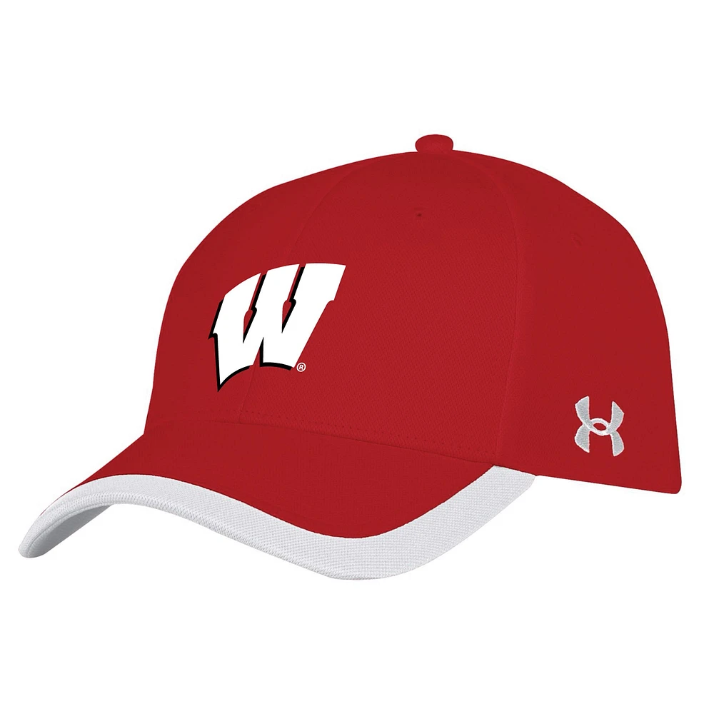 Men's Under Armour  Red Wisconsin Badgers Sideline Blitzing Accent Adjustable Hat