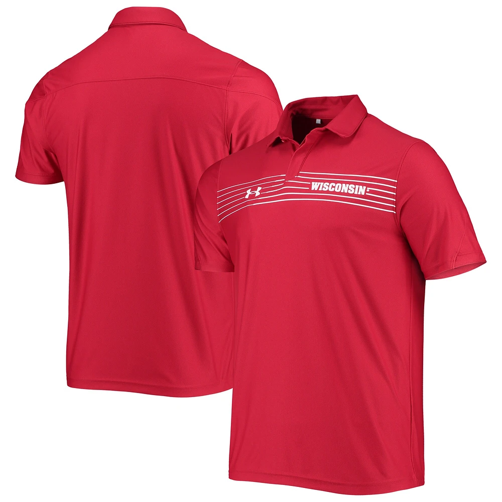 Polo de performance à rayures sur la poitrine pour hommes Under Armour Wisconsin Badgers Sideline rouge