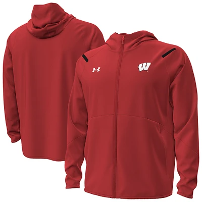 Men's Under Armour Red Wisconsin Badgers Unstoppable Performance Fleece Hoodie Half-Zip Jacket