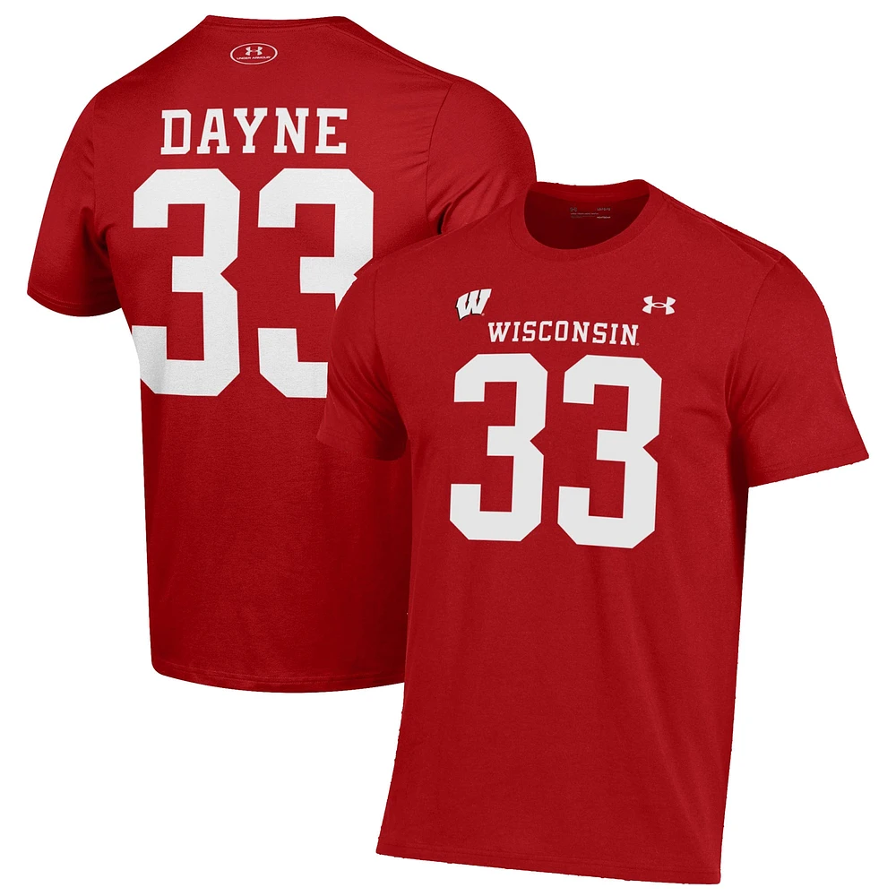 T-shirt Under Armour Ron Dayne pour homme avec nom et numéro des Wisconsin Badgers