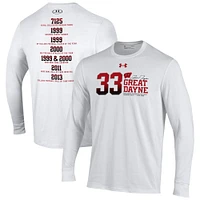 T-shirt à manches longues Ron Dayne pour homme Under Armour avec statistiques des Wisconsin Badgers