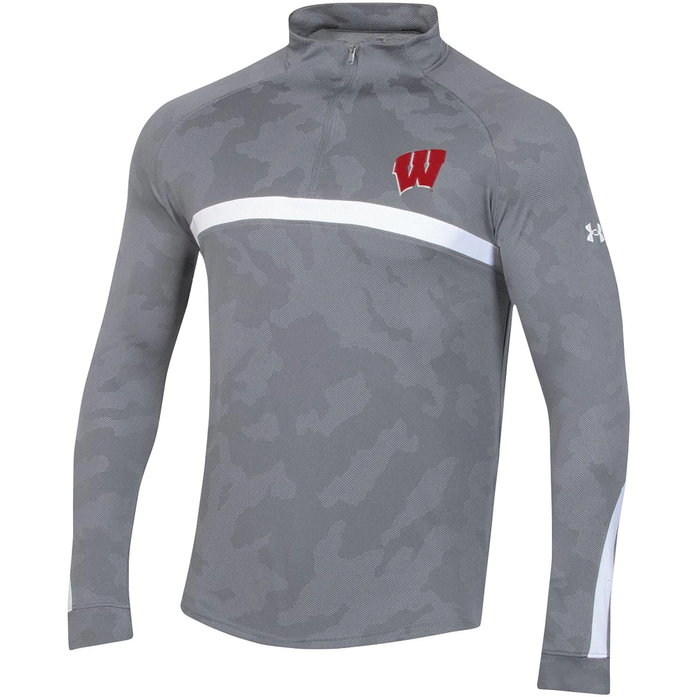 Men's Under Armour Steel Wisconsin Badgers Game Day Camo Raglan Quarter-Zip Top