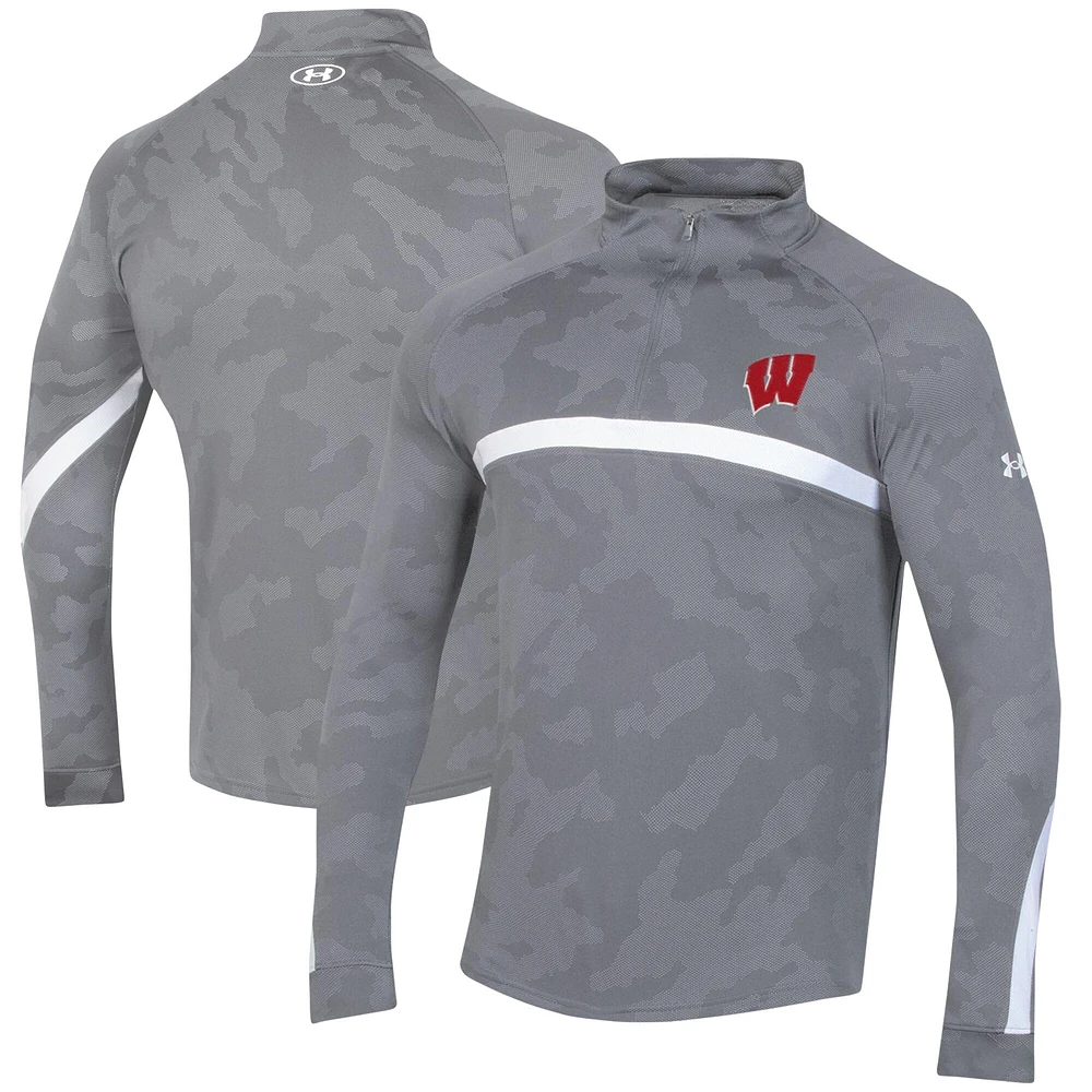 Haut à quart de zip camouflage Under Armour Steel Wisconsin Badgers Game Day pour hommes