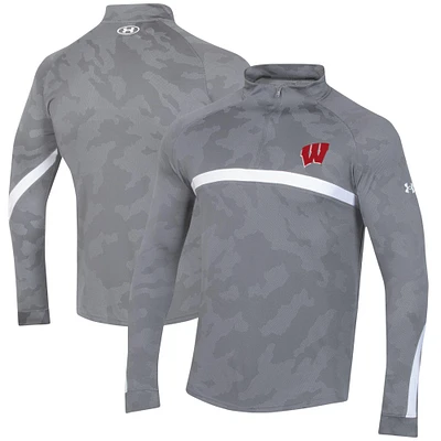 Men's Under Armour Steel Wisconsin Badgers Game Day Camo Raglan Quarter-Zip Top